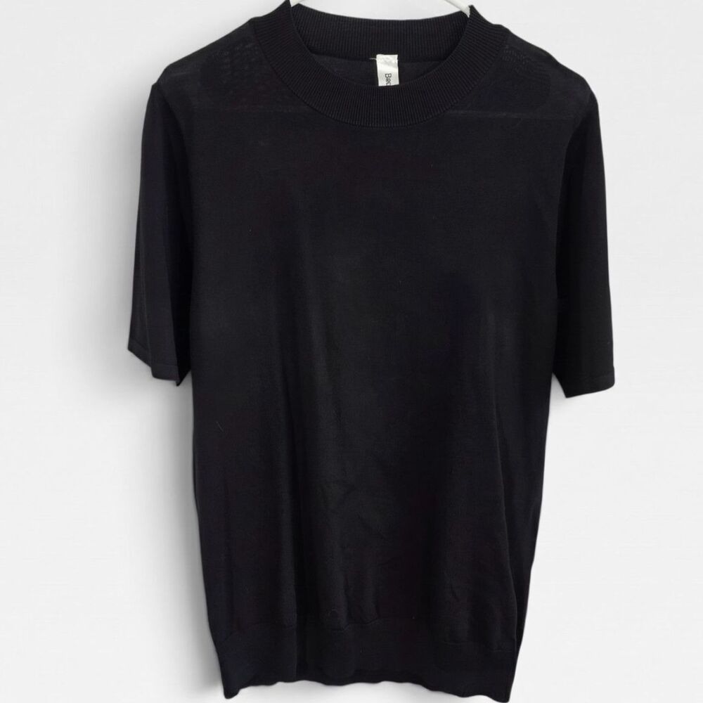 NWT Beauhuty Black Ribbed Knit Short Sleeve Sweater Top Minimalist Chic L